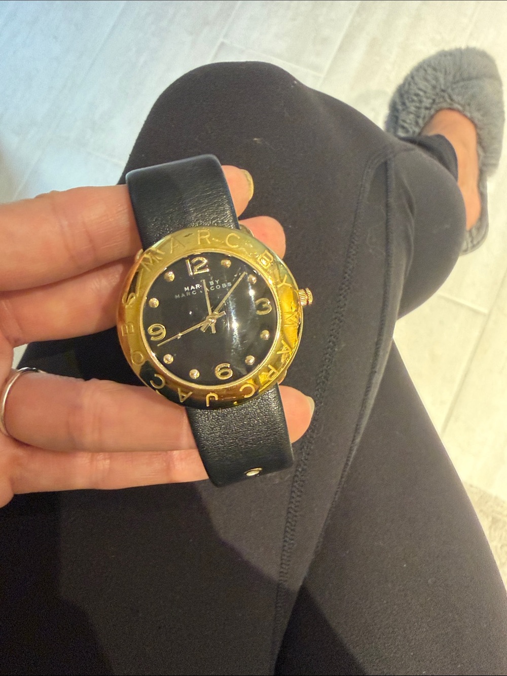 Marc by Marc Jacobs Black and Gold Round Leather Watch